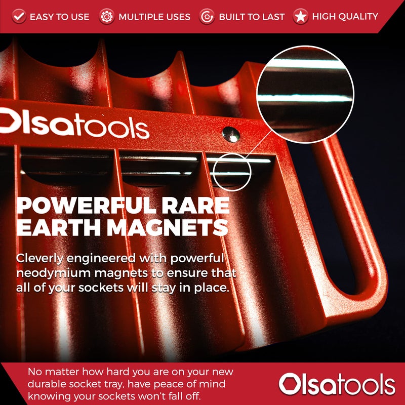 Olsa Tools Magnetic Portable Socket Organizer Tray - 1/2-Inch Drive - Red Holder for Deep & Shallow Sockets - Fits up to 1-3/16" SAE or 30mm Metric - Quality Product for Professionals - Part 1077 - Image 4